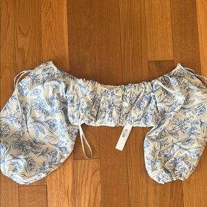 For Love And Lemons Blue Floral Crop Top